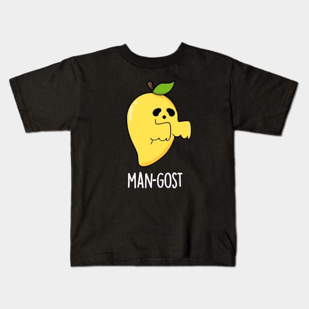 Man-gost Cute Halloween Mango Fruit Ghost Pun Kids T-Shirt by punnybone